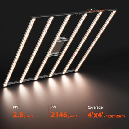 Spider Farmer SE7000 730W LED Grow Light, 5x5ft Coverage, Full Spectrum Dimmable Bar Style, Smart App Control & Daisy Chain, Commercial & Vertical Farming Growing Lamps - size: 5x5 Coverage-730W