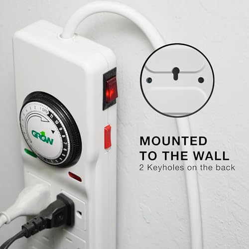 Grow1 8 Outlet Power Strip with Timer & Surge Protector (4 Outlets Always on, 4 Outlets Timed) Great for Aquarium Surge Protector, Reptile Light Timer & Hydroponics Power Strip