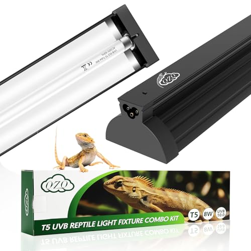 QZQ T5 UVB Reptile Light Fixture Combo Kit 8W, 10.0 UVB Light for Reptiles, Terrarium Hood Comes with Desert UVB Lamp for Bearded Dragon, Gecko, Tortoise, Lizard - size: 8W-12.4IN