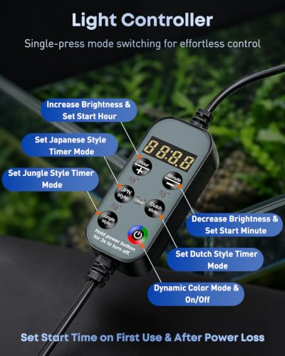 Pawfly Aquarium Light for Plants, 14 W Bluetooth Fish Tank Light, Full Spectrum Aquarium Lights for 12"-18" Fish Tanks, Extendable 24/7 LED Lights with Timer Modes & Adjustable Brightness - size: 12"-18"