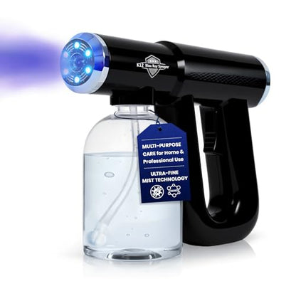 Professional K12 Nano Spray Gun with Blue Light, Atomizer Sprayer & Nano Steam Hair Mister Spray Bottle, Cordless & Rechargeable Barber Spray Gun, Home, Salon, Office & Travel Fine Mist Spray, Black - color: Black