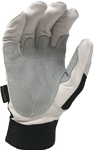 Ironcat Heavy Duty Top Grain Goatskin Leather Glove with Spandex Back, Reinforced Palm, Hook & Loop Closure, White/Black - size: Small