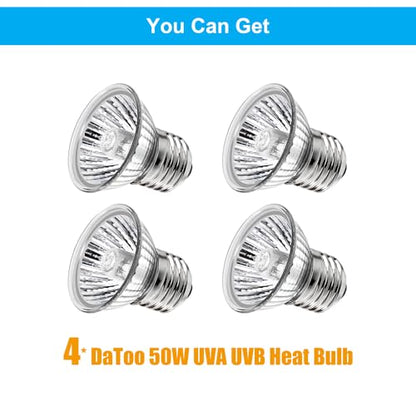 DaToo Reptile Heat Lamp Turtle Heating Light 4PCS 50W UVA UVB Heat Bulb Simulated Sunlight Basking Spot Lamp for Reptiles Lizard Amphibian Bearded Dragon Snake