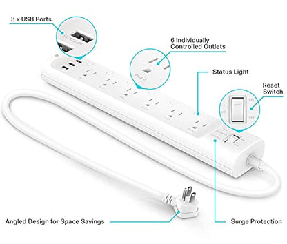 Kasa Smart Plug Power Strip HS300, Surge Protector with 6 Individually Controlled Smart Outlets and 3 USB Ports, Compatible with Alexa & Google Home, No Hub Required, White (Pack of 10) - size: 6 Outlets (Pack of 10)