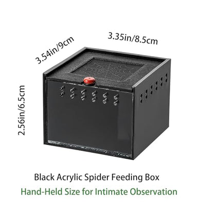 Black Acrylic Spider Feeding Box, Small Insect Breeding Enclosure, Semi-Concealed Cage with Sliding Web Lid, Hand-Held Observation Terrarium for Small Reptiles, Jumping Spiders Enclosure and Scorpions