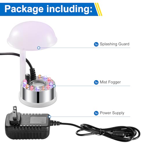 WINTS Mist Maker,12 LED Mister Fogger Water Fountain Pond Fog Machine Atomizer Air Humidifier, Fountain Mister Fogger with Splashing Guard Perfect for Fountain Pond Halloween (Sliver) - color: Sliver