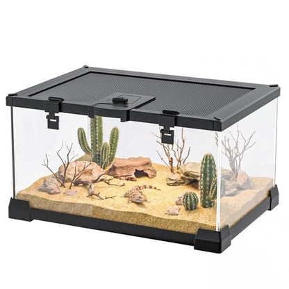 2.5 Gallon Fully Assembled Glass Reptile Enclosure, 12" x 8" x 6" | Small Reptile Terrarium Tank for Tiny Terrestrial Reptiles, Amphibians & Invertebrates - size: 12"L x 8"W x 6"H
