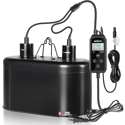 REPTI ZOO Reptile Light Fixture with Thermostat and Timer, Dual Deep Dome Fixture with PID Reptile Dimming Thermostat Switching Thermostat Heat Lamp Temperature Controller and Timing Function