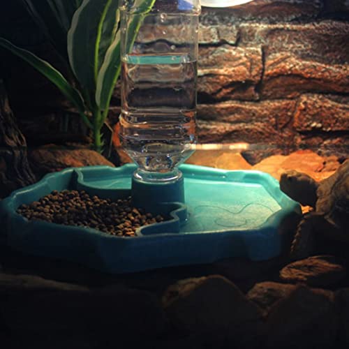 Automatic Reptile Feeder,Reptile Food and Water Dish Bowl,2 in 1 Tortoise Turtle Water Dispenser,Reptile Water Dish with Bottle for Bearded Dragon Gecko Lizard(Blue)