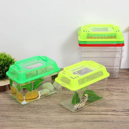 POPETPOP Portable Fish Tank Small Plastic Aquarium with Handle 5.90X4.33X3.74In Transparent Turtle Box Handheld Aquarium for Fish Turtle Hamsters Travel and Home Use