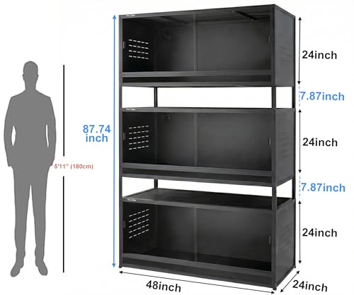 Extra Large PVC Reptile Enclosure 3 Tier 48"x24"x24"with Spacers, 120 Gallon Reptile Terrarium Habitat, Space Saving Stackable Reptile Tank for Bearded Dragon Gecko Snake Lizard, Sliding Doors Lock - size: Three 48x24x24''-120 Gallon with Kit