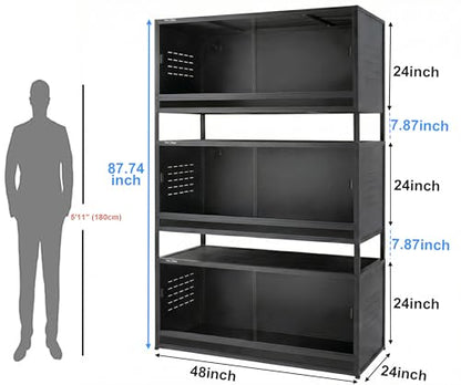 Extra Large PVC Reptile Enclosure 3 Tier 48"x24"x24"with Spacers, 120 Gallon Reptile Terrarium Habitat, Space Saving Stackable Reptile Tank for Bearded Dragon Gecko Snake Lizard, Sliding Doors Lock - size: Three 48x24x24''-120 Gallon with Kit