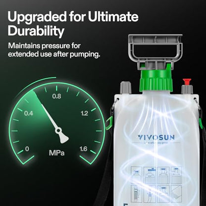VIVOSUN 1.35 Gal/5L Pump Sprayer, Garden Water Sprayer for Plants, Weeds & Lawn Care, with 3 Nozzles, 50'' Long Hose & Pressure Relief Valve - size: 1.35 gal