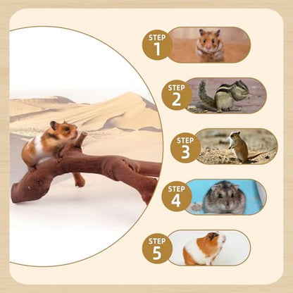 kathson 2Pcs Wood Hamster Climbing Branches Decor, Natural Wooden Syrian Hamster Climb Chewing Toys, Rat Exercise Toys, Small Animal Habitat Decor Accessories for Dwarf Pets, Mice, Gerbils