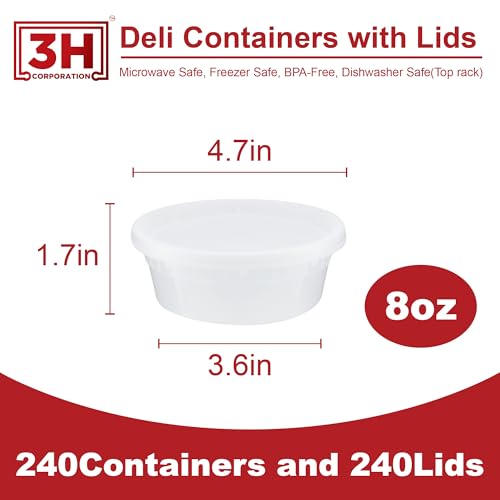 8 oz Food Storage Containers with Lids (240 Set/480 Piece) Small Deli Containers for soup, Freezer Microwave Safe, BPA-Free Plastic, Stackable Snack Leakproof Leftover Organizers - size: 8 oz - 240 Sets