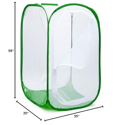 5 Feet Extra Large Monarch Butterfly Habitat, Giant Collapsible Insect Mesh Cage Terrarium Pop-up (White + Green, 35 x 35 x 59 Inches) - size: 35 x 35 x 59 Inches