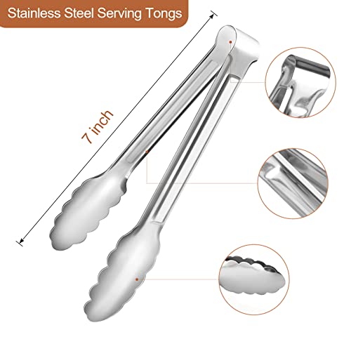 6 Pack Serving Tongs Kitchen Tongs, Buffet Tongs, Stainless Steel Food Tong Serving Tong, small tongs - size: 7Inch