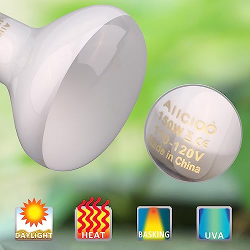 Aiicioo Reptile Basking Light Bulb - 150 Watt Heat Light Bulb 4 Pack for Reptile Heat Lamp Bulb for Bearded Dragon Lizard Turtle Tortoise Daylight Basking
