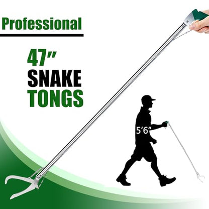 IC ICLOVER 47 Inch Extra Heavy Duty Snake Tongs, Standard Reptile Snake Grabber Catcher Tool, Professional Reptile Grabber Rattle Snake Catching Wide Jaw Handling Tool, with Locking - Stainless Steel