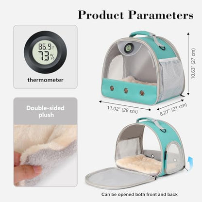 Bearded Dragon Travel Backpack Carrier with Reptile Thermometer and Humidity Gauge Lizard Travel Cage Space Capsule Clear Bubble Window Astronaut Reptile Bag for Ball Python (Green, Carrier) - color: Green, size: 12.0"L x 7.0"W x 12.0"H