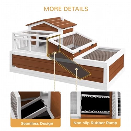 Wooden Turtle cage, Small Animal cage, Small Animal House, mesh top, Three Separate Areas and Two Floors, Indoor/Outdoor Design, openable roof, Pull-Out Tray