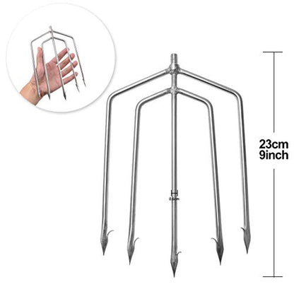 Cyfie 5/7 Prong Fishing Harpoon, Stainless Steel Gig Gaff Hook with 8mm Screw, Harpoon Hook for Hunting Fish Flounder Frog Gig in Pond River Lake, Capable for Fishing Gaff Gig Pole - color: 5 Prong with 8mm screw