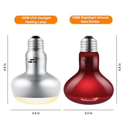 DXOPHIEX 2 Pack 100W Reptile Heat Lamp Bulbs Reptile Heat Bulbs, UVA Basking Bulb and Infrared Light Bulb Combo, Basking Light for Bearded Dragon, Turtles, Snake and Lizard - style: 100W Day & Night Heat Lamp