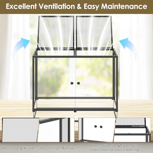 Erinnyees 74 Gallon Reptile Terrarium with Top Screen Ventilation, Snake Habitat with Heating Pad Space, Front Opening Reptile Vivarium with Sliding Cable Outlet for Leopard Geckos, Turtles, Snakes - size: 74 Gallon