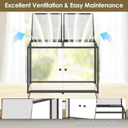 Erinnyees 74 Gallon Reptile Terrarium with Top Screen Ventilation, Snake Habitat with Heating Pad Space, Front Opening Reptile Vivarium with Sliding Cable Outlet for Leopard Geckos, Turtles, Snakes - size: 74 Gallon