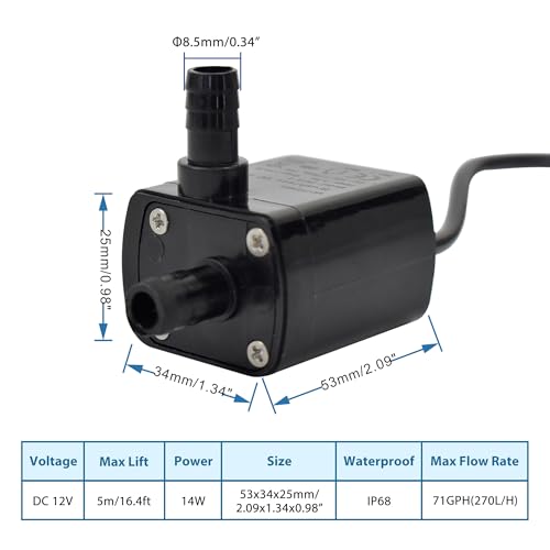 CONQUERALL 12V DC Brushless Submersible Pump 71GPH 16.4ft 14W for PC Water Cooling Cooler Drainage - color: 12v 14w 240l/H 5m Head, size: 1PC