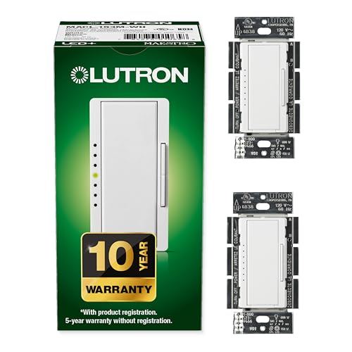 Lutron Maestro LED+ Dimmer Switch for Dimmable LED, Halogen and Incandescent Bulbs, 150W/Single-Pole or Multi-Location, MACL-153M-WH, White (2-Pack) - color: White, size: 2 Pack, style: Dimmer