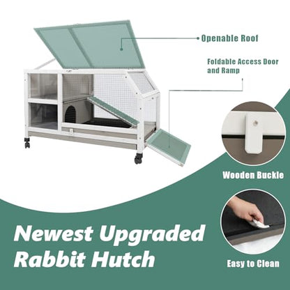 Gowoodhut Indoor Rabbit Hutch - 36''L Outdoor Wooden Bunny Hutch with Wheels Rabbit Cage Guinea Pig Cages Removable Pull Out Tray, Ramp, Hideout, Small Animals Pet House Hamster Ferret for Bunny Cage - size: 36.0"L x 21.0"W x 21.7"H