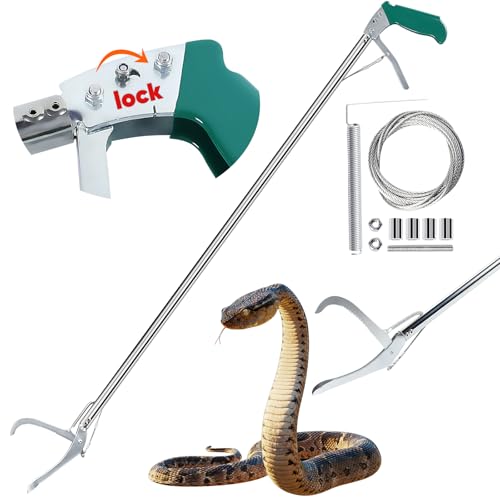 Snake Grabber Tool with Lock, 47" Professional Snake Tongs Stick Heavy Duty Reptile Snake Catcher Grabber Stainless Steel Snake Pole Wide Jaw Handling Tool with a Protective Structures for Snakes