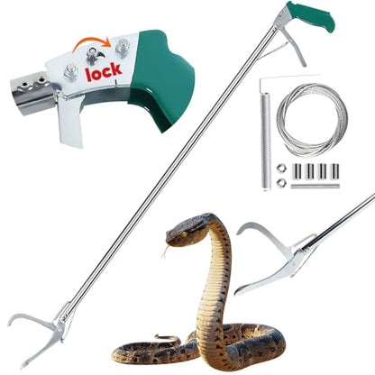 Snake Grabber Tool with Lock, 47" Professional Snake Tongs Stick Heavy Duty Reptile Snake Catcher Grabber Stainless Steel Snake Pole Wide Jaw Handling Tool with a Protective Structures for Snakes