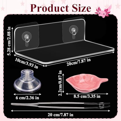 Axolotl Hammock Ledge for Aquarium with Feeding Dish Ceramic Tray Suction Cup and Feeding Tweezer Axolotl & Bearded Dragon Aquarium Accessories Kit (7.8 x 3.9in)