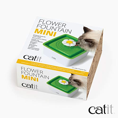 Catit 2.0 Mini Flower Drinking Fountain – Cat Water Fountain with Triple Filter and Ergonomic Drinking Options,Green - style: Mini water Fountain