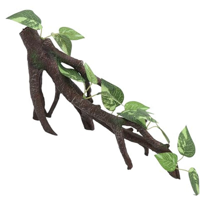 AQUA KT Reptile Climbing Branch Tree Trunk with Leaves for Lizard Bearded Dragon Snake Gecko Leopard Chameleon Frog Climbing Rainforest Terrarium Habitat Decoration
