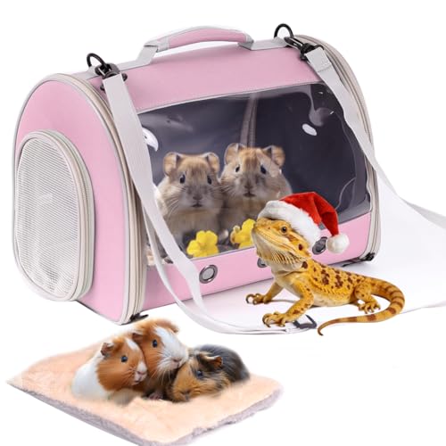 Lizard Travel Carrier Backpack,Guinea Pig Backpack Carrier,Space Capsule Clear Bubble Window Astronaut Reptile Carrier Backpack for Bearded Dragon,Hamster,Sugar Glider,Bunny - color: Pink