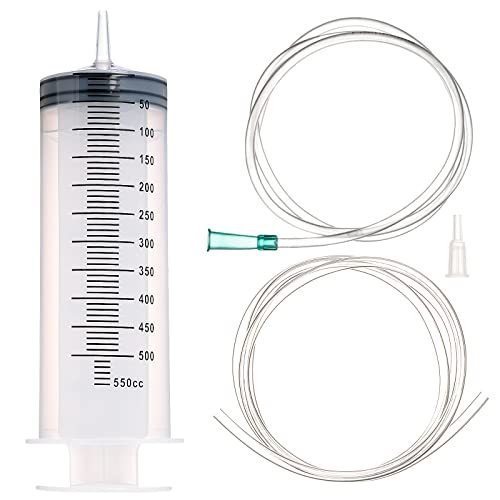 SHAOTONG 500mL Syringe Catheter Tip with 40 Inch Plastic Tube for Feeding Pets, Liquid Refilling, Drawing Oil Fluid - size: 500ML/CC