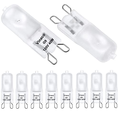 Vinaco G9 Bulb, 10 Pack G9 Frosted 40W Halogen Light Bulbs, High Brightness JCD G9 120V 40W, G9 Dimmable Warm White 2800K, Long Lasting G9 Halogen Bulb 40 Watt for Chandeliers, Pendants Lights - style: 40W Frosted - 10Pack