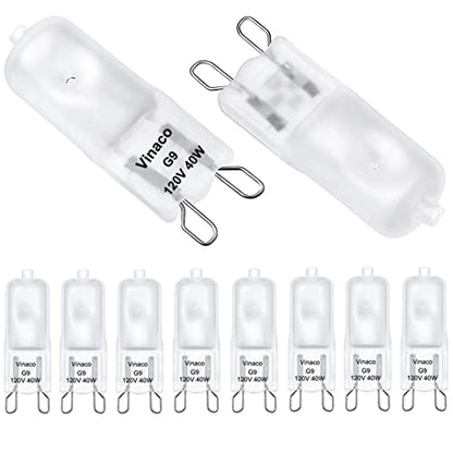 Vinaco G9 Bulb, 10 Pack G9 Frosted 40W Halogen Light Bulbs, High Brightness JCD G9 120V 40W, G9 Dimmable Warm White 2800K, Long Lasting G9 Halogen Bulb 40 Watt for Chandeliers, Pendants Lights - style: 40W Frosted - 10Pack