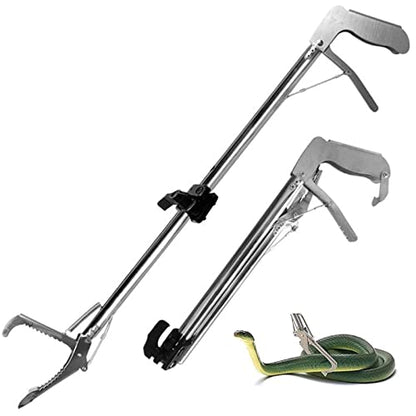 Handling Snake Hooks Heavy Duty Snake Tongs Reptile Grabber Stainless Steel Catcher Wide Jaw with Auto Lock Blunt Teeth Collapsible Design