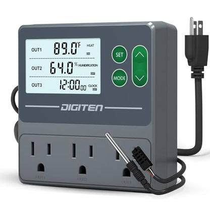 Dual Probe Temperature & Humidity Controller, Independent Sensors for Precise Temperature and Humidity Control, Compatible with Humidifiers, Dehumidifiers, Heating & Cooling Systems
