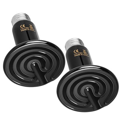 YSSOA 150W Ceramic Heat Emitter, Reptile Heat Bulbs, Ceramic Heat Lamp for Reptiles, Amphibian, Chicken, Dog, Cat, 2 Pack, Black - color: Black, size: 2 Pack, style: 150W