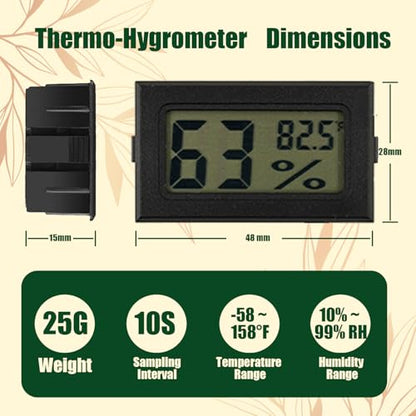 4 Pack Reptile Thermometer and Humidity Gauge & Reptile Feeding Tongs with Rubber Tips, Bearded Dragon Tank Accessories, Digital Hygrometer and 10.6" Straight & Curved Long Tweezers for Lizard, Gecko