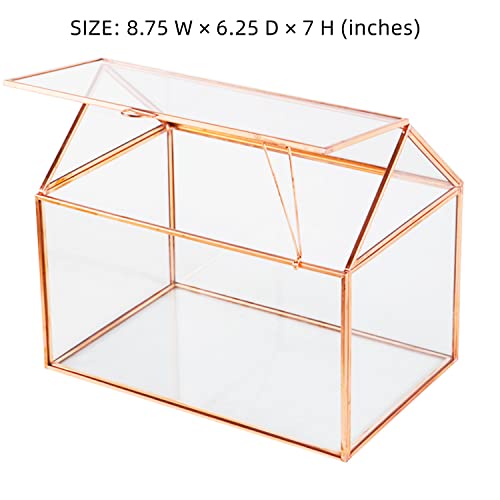 House Shape Close Glass Geometric Terrariumn Tabletop Succulent Plant Garden Geo Planter Moss Fern Swing Lid Reptile, Flower Pot for Plants Succulent, Air Plant (Rose Gold) - color: Rose Gold
