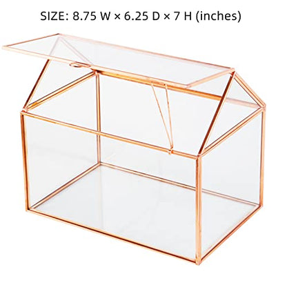 House Shape Close Glass Geometric Terrariumn Tabletop Succulent Plant Garden Geo Planter Moss Fern Swing Lid Reptile, Flower Pot for Plants Succulent, Air Plant (Rose Gold) - color: Rose Gold