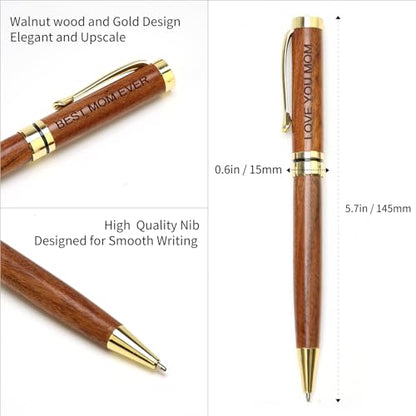Renawe Cool Wooden Pens with Pen Box Gift for Mom, Mother In Law, Christmas, Mother's Day, Birthday Ideas, Cute Engraved Pens, Unique Presents for New Mom from Daughter Son - color: Mom