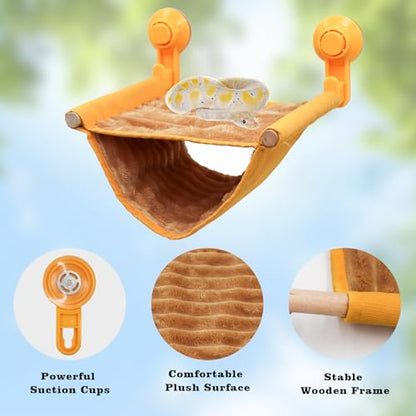 Bearded Dragon Accessories, Plush Hammock with Wooden Frame and Suction Cups for Reptile, Hammock for Gecko, Bearded Dragon, Snake and Other Small Reptiles