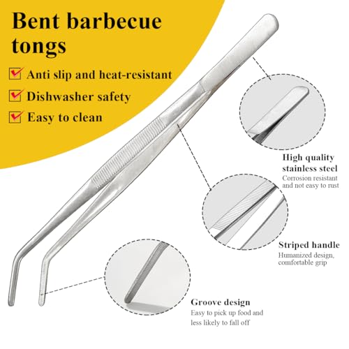 Berglander Kitchen Tweezers Tongs 2pcs, 12" Extra-Long Stainless Steel Metal Heavy Duty Cooking Tweezers for Chef, Serving Food, Grill, Culinary, Pasta, Salad, BBQ